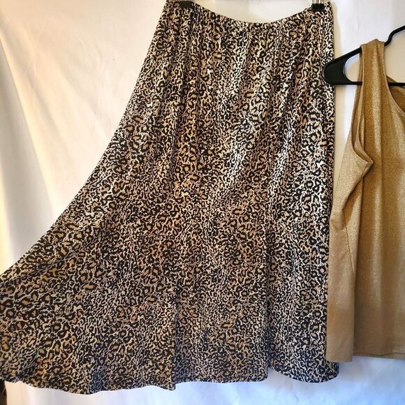 Elementz Animal Print Skirt, Old Navy Skirt & Gold Tank Top by Charter Club, SP - Picture 3 of 11